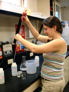 REU Student Kaitlin Friedman preparing samples for ANC (Acid Neutralizing Capacity) measurement